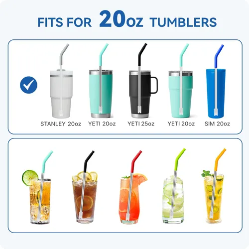Vista 7 de 4 popotes de acero inoxidable reutilizables para vaso Yeti de 20 onzas, pajitas de metal con puntas de silicona para vaso Stanley de 20 onzas y vaso