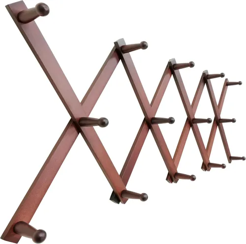 Vista 30 de SKOLOO Perchero de pared para sombreros con 14 ganchos, de madera maciza, moderno, perchero de pared expandible para abrigos, sombreros, bolsos