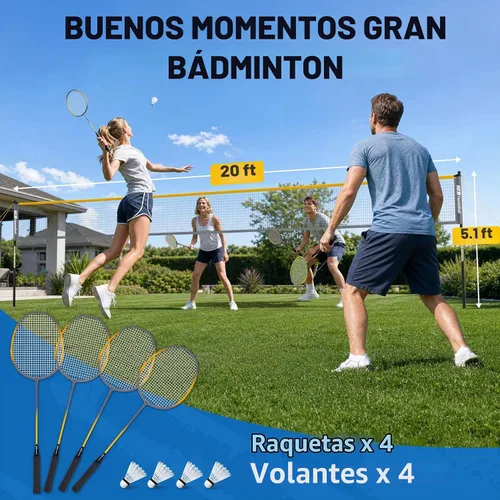Vista 3 de Haokelball Badminton and Volleyball Net Set with Rackets for Backyard Games Amarillo bádminton