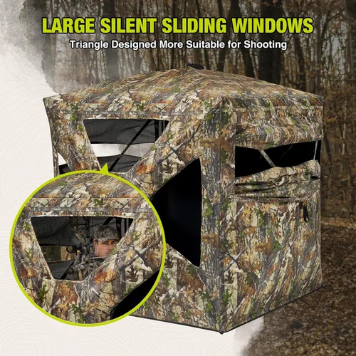 Vista 3 de TIDEWE Hunting Blind 270°Full See Through with Windproof Curtain, Silent Magnetic Door & Sliding Windows, 2-3 Person Pop Up Ground Blind with