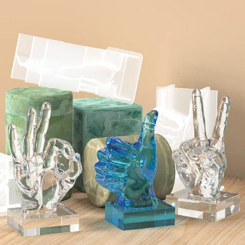 Vista 5 de 3 moldes de silicona en forma de mano, molde de fundición de resina en forma de dedo medio 3D, moldes para hacer velas, hornear para jabón