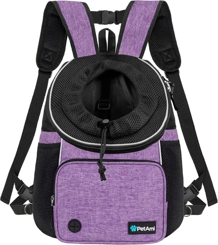 Vista 8 de PetAmi Mochila transportadora de pecho ajustable para perros y gatos, ventilada para senderismo y campamento, mascotas pequeñas a grandes, máximo 10