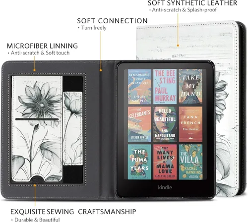 Vista 10 de CoBak Funda inteligente para Kindle Paperwhite de 6.8" de 11ª generación 2021 con función de encendido automático, ligera, delgada, de piel **Salvia