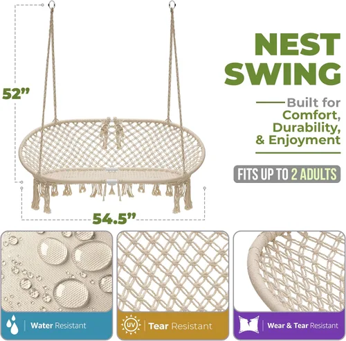 Vista 3 de Sorbus Silla Hamaca de Macramé Banco Columpio Colgante, Perfecta para Interior, Exterior, Dormitorio de Chicas Adolescentes, Hogar, Habitación