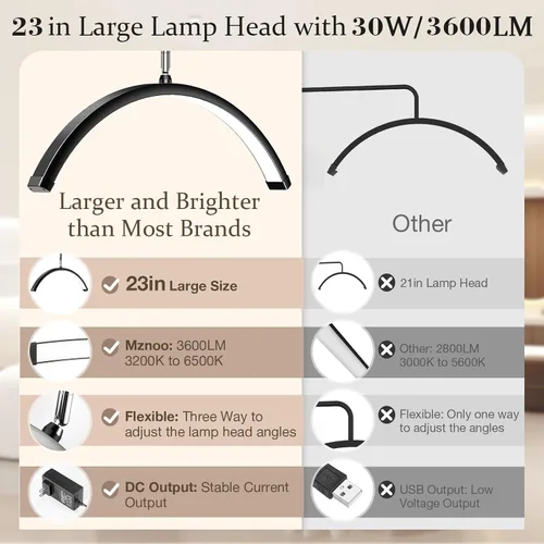 Vista 8 de Mznoo Lámpara de pestañas, luz de media luna de 6500 K para pestañas con bandeja de herramientas, luz de luna LED ajustable para tecnología