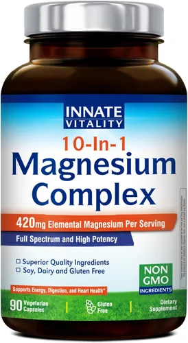Vista 10 de Innate Vitality 10-in-1 Magnesium Complex 960mg, 420mg Elemental Mag per Serving, with Magnesium Glycinate, Citrate, Malate, and More, Sleep