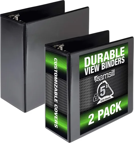 Vista 75 de Samsill Carpeta duradera de 3 anillos de 1 pulgada, fabricada en Estados Unidos, carpeta de anillos en D, cubierta transparente personalizable