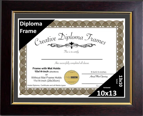 Vista 23 de Creative Picture Frames Marco de diploma de caoba de 7 x 9 pulgadas con borde dorado, incluye caballete de vidrio negro y ganchos de pared