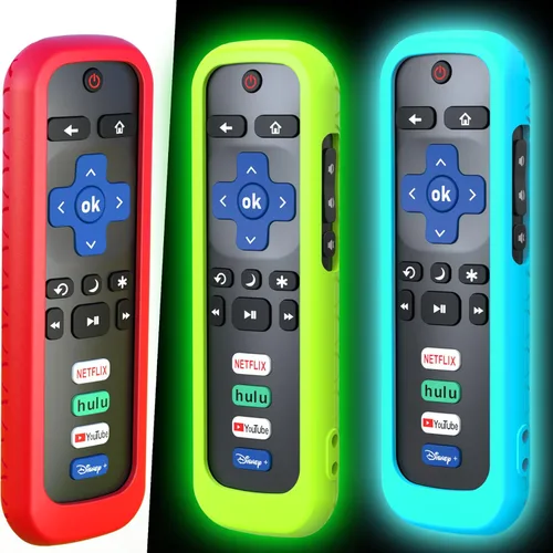 Vista 8 de Paquete de 3 fundas para control remoto para Roku, cubierta de batería para TCL Smart TV Steaming Stick, controlador protector de silicona, funda