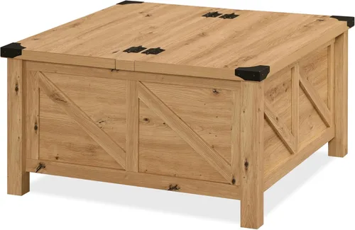 Vista 7 de WAMPAT Mesa de café cuadrada de granja con almacenamiento para sala de estar, mesa central de comedor de 30x30 pulgadas de madera con tapa abatible