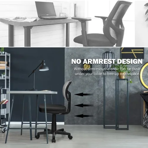 Vista 8 de Silla de trabajo ergonómica tapizada sin brazos, silla de oficina de malla ajustable en altura ajustable, silla de escritorio para computadora