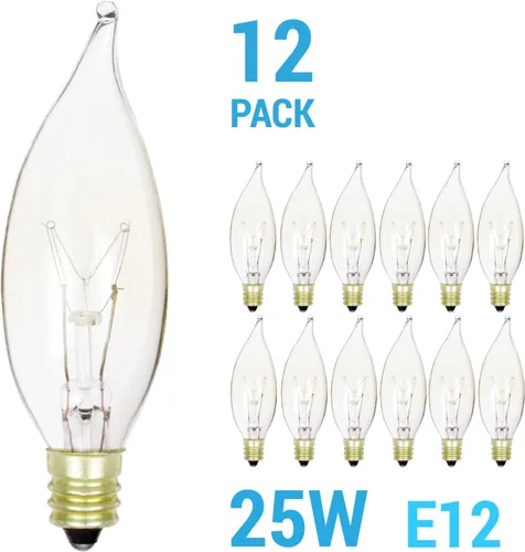 Vista 5 de (Paquete de 12) candelabro transparente (E12) punta de llama 120 V decorativa, 25watts, 120 volts