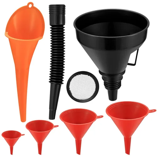 Juego de 6 piezas de embudos automotrices, embudos de boca ancha para combustible, embudo de aceite de cuello largo de plástico, embudo flexible de
