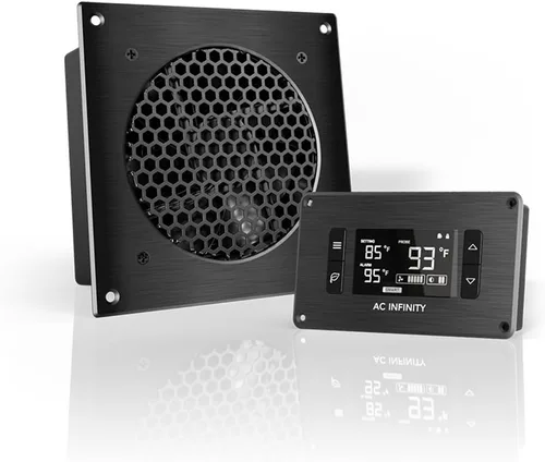 AC Infinity AIRPLATE T3, sistema de ventilador de refrigeración silencioso de 6" con control de termostato, para gabinetes AV de cine en casa