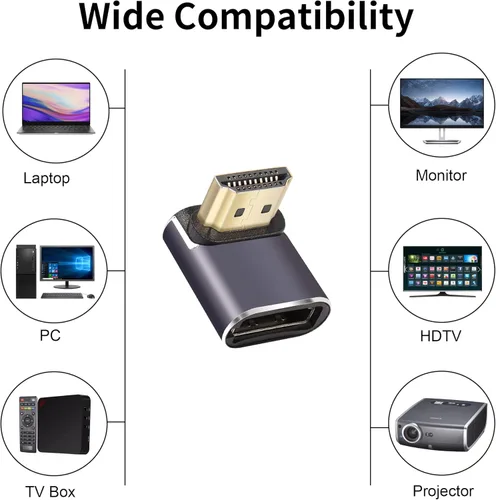 Vista 7 de RIIEYOCA Adaptador HDTV de 8K y 60Hz de 90 grados de ángulo descendente macho a hembra, conector HDTV 2.1UHD de 48 Gbps, extensor 3D, compatible