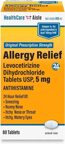 HealthCareAisle Alivio de la alergia - Tabletas de dihidrocloruro de levocetirizina USP, 5 mg – 80 tabletas – Medicamento original para la alergia,