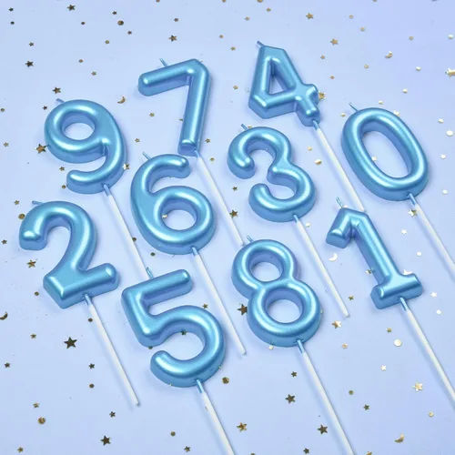 Vista 5 de PHD CAKE Velas de cumpleaños azul clásico de 2.76 pulgadas número 0, velas de pastel para celebración de fiesta