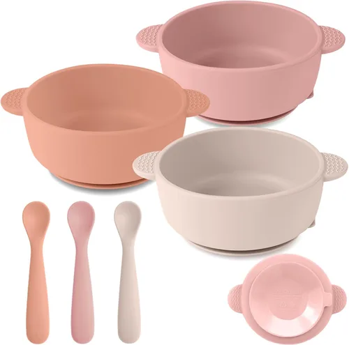 Vista 9 de Eascrozn Juego de 3 tazones para bebé con succión y cucharas para bebé, de silicona, para bebés y niños pequeños, sin BPA, aptos para microondas