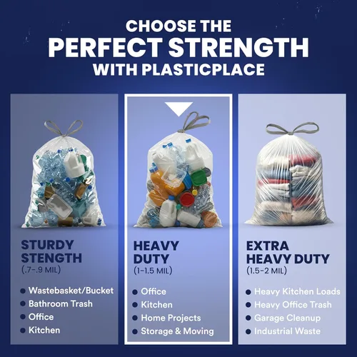 Vista 6 de Plasticplace Bolsas de basura de 13 galones │ 1.2 mil │ Forros blancos extragrandes para cubos de basura │ 24 x 31 pulgadas (50 cajas)