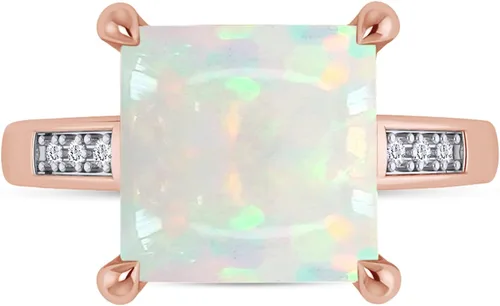 Vista 2 de Anillo de compromiso de oro de 14 quilates sobre plata de ley con piedras preciosas de ópalo blanco natural de corte princesa de 0.315 in y diamante