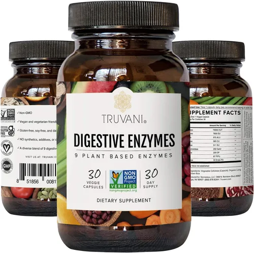 Vista 5 de Truvani Enzimas digestivas Mezcla de 9 enzimas Apoyo digestivo Reduce la hinchazón Mayor absorción de nutrientes Cápsulas sin OMG