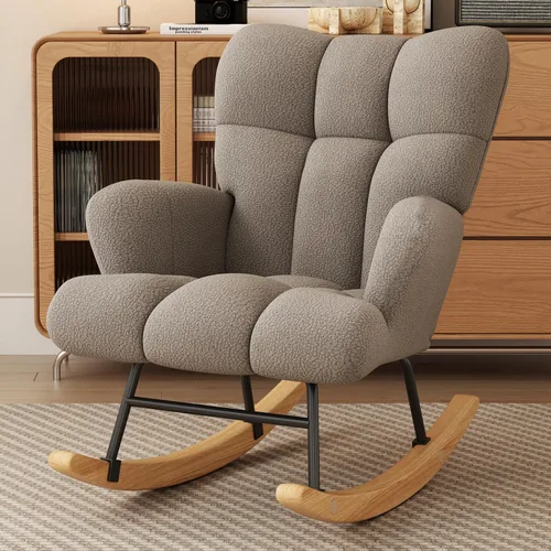 Vista 8 de VIRRMO Silla Mecedora Deslizante para Guardería, Cómoda Silla de Acento con Respaldo Alto de Cuero Sintético, Sillas para Sala de Estar con Capitoné