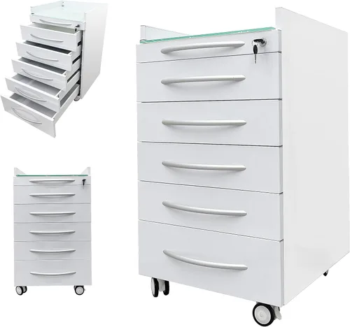 TECHTONGDA Gabinete móvil para asistente dental de 5 cajones, carrito móvil dental médico, gabinete de almacenamiento móvil de acero inoxidable con