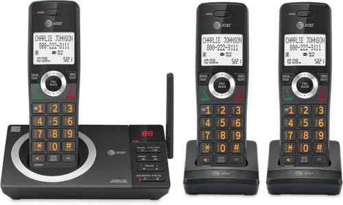 Vista 18 de AT&T DECT 6.0 Teléfono doméstico con cable/inalámbrico con 2 auriculares y contestador automático, bloqueador inteligente de llamadas, identificador