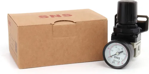 Vista 5 de Regulador de presión de aire SNS rosca hembra 1/8 NPT 0-150 PSI ajustable, con soporte y manómetro AR2000-N01