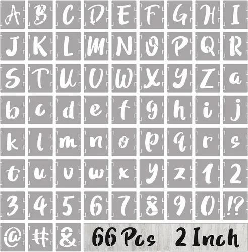 Vista 8 de BAMIDELE Plantillas de letras de 1 pulgada y números, kit de plantillas de dibujo entrelazadas de 66 piezas de plástico reutilizable, plantillas