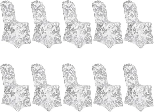 Vista 14 de Juego de 1 fundas decorativas para sillas de comedor, con estampado de flores doradas, extraíbles, lavables, de elastano, para fiestas, bodas