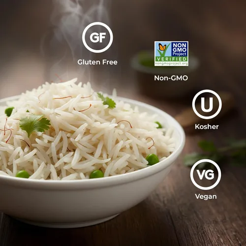 Vista 6 de Arroz blanco basmati tradicional Daawat - Arroz basmati auténtico de grano extra largo - Bolsa de 10 libras