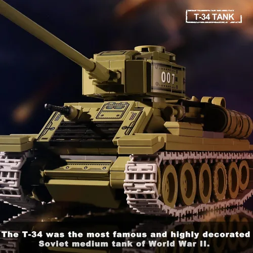 Vista 4 de Conjuntos de construcción de juguetes de tanques del ejército de la Segunda Guerra Mundial (1008 piezas) Compatibles con Lego, crea un tanque