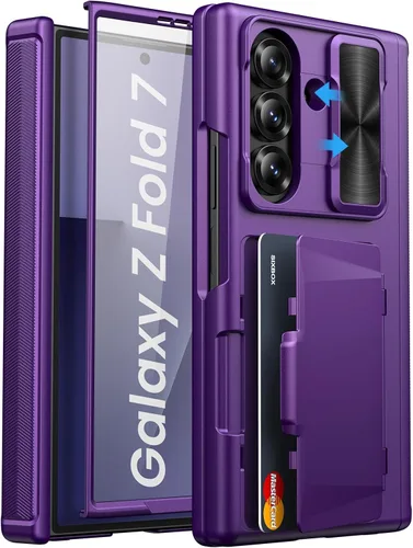 Vista 23 de Funda para Samsung Galaxy Z Fold 7 con Portarjetas, Integrado y Protector de Pantalla y Protección de Bisagra y Cubierta Deslizante para Cámara