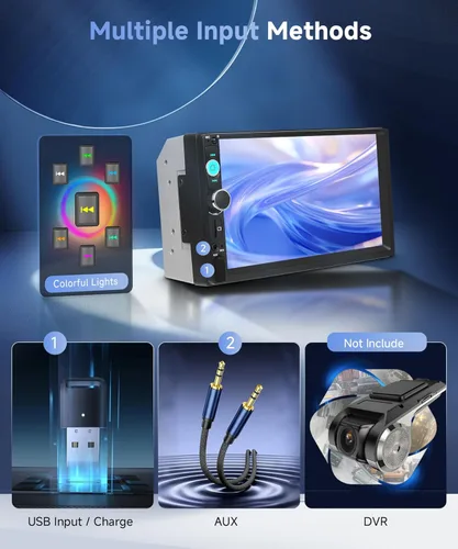 Vista 5 de Radio de coche doble DIN con Bluetooth iOS/Android Mirror Link, pantalla táctil de 7 pulgadas, estéreo para automóvil, 2 DIN, con cámara