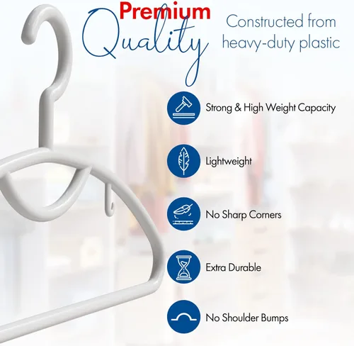 Vista 4 de Perchas de plástico para ropa, paquete de 12 perchas de plástico resistentes para ropa, abrigos, vestidos, trajes, perchas antideslizantes