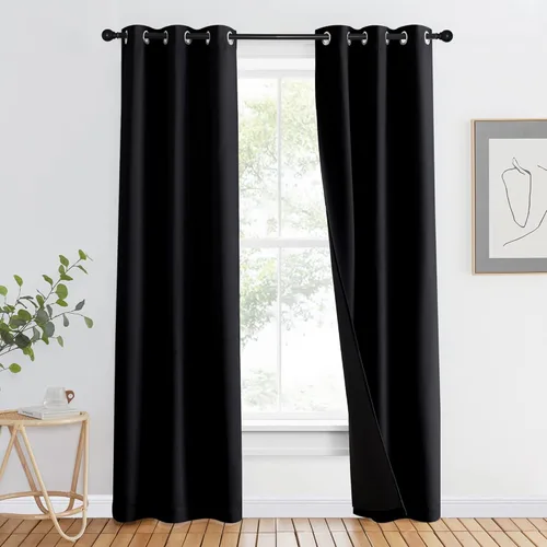 Vista 144 de NICETOWN Cortinas 100 % opacas con aislamiento térmico, panel de cortina deslizante de rendimiento que reduce el ruido con forro negro, bloqueo