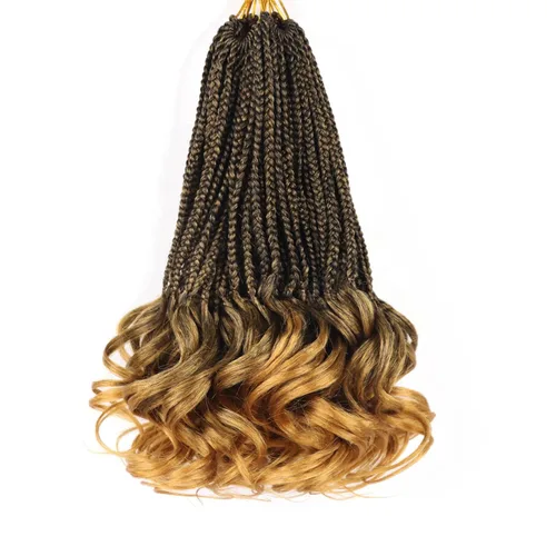 Vista 83 de Cabello de ganchillo con rizos franceses, trenzas de cabello de ganchillo con puntas rizadas, 14 pulgadas, preenlazadas, trenzas de caja tipo diosa