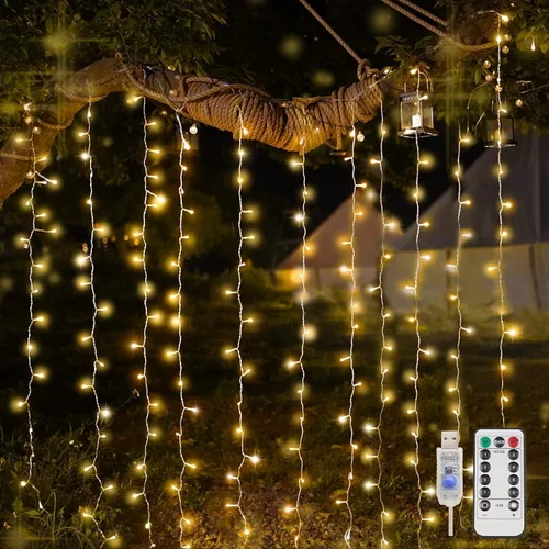 Vista 9 de suddus Luces de Cortina para Dormitorio, 90 Luces LED de Cadena Colgantes para Exteriores, Luces de Cortina de Hadas para Interiores para Navidad