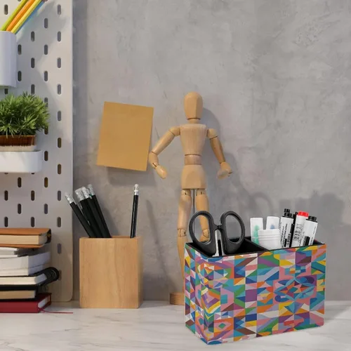 Vista 6 de Pen Holder for Desk, Retro Pattern Print Pen Cup Marker Holder Makeup Brush Holders,Desk Accessories&Workspace Organizers for Home,Office