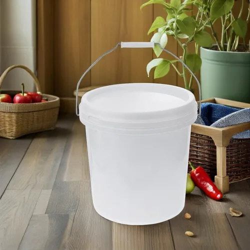 Vista 5 de Cubo de almacenamiento de plástico de grado alimenticio con tapa y asa, contenedor multiusos para alimentos para perros, campamento y uso doméstico