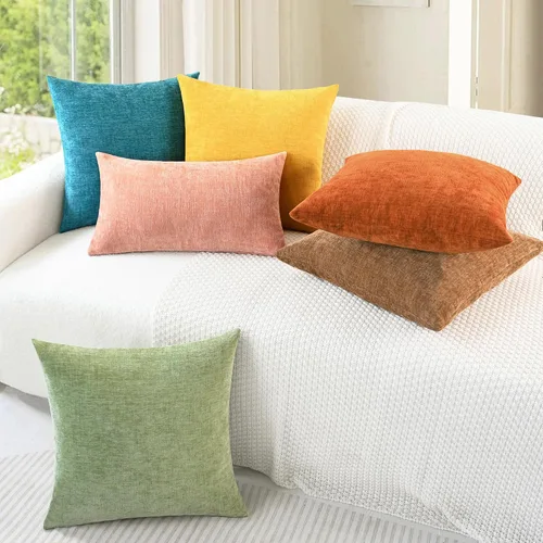 Vista 4 de CaliTime - Paquete de 2 fundas de almohada acogedoras para sofá, decoración del hogar, felpilla suave teñida sólida, 16 x 16 pulgadas, marrón Marrón