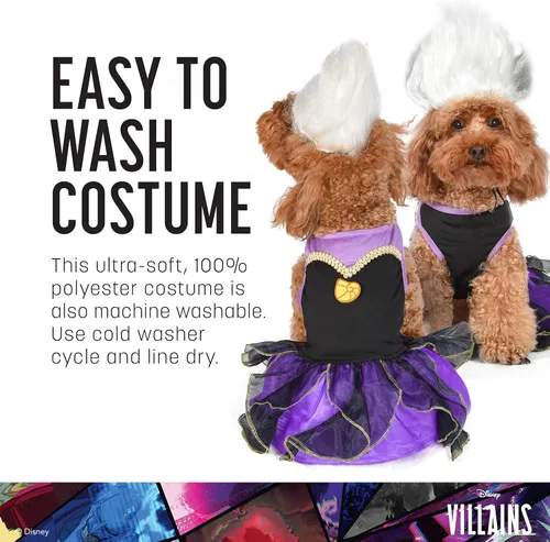 Vista 4 de Disfraz de Úrsula de Disney, talla XS, disfraz de Halloween para perro, con licencia oficial, morado