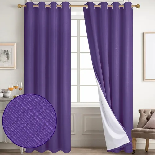 Vista 83 de Diraysid Cortinas 100% opacas de lino negro para dormitorio, con ojales, aislamiento térmico, cortinas de oscurecimiento de habitación