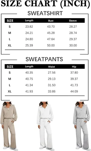 Vista 5 de AUTOMET Conjunto deportivo de 2 piezas para mujer, ropa de descanso, con cremallera de un cuarto, sudadera con pantalones de pierna ancha