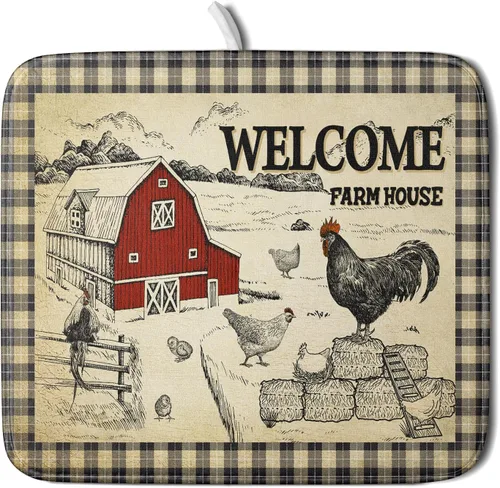 Vista 47 de Tapete de secado de platos con diseño de pájaro rojo de Feliz Navidad, absorbente y de secado rápido, protector para encimera de cocina, 18 x 24