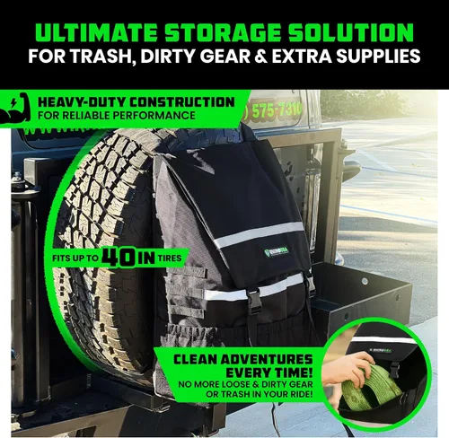 Vista 2 de Rhino USA Spare Tire Trash Bag - Overlanding Car Storage for Camping Gear Almacenamiento montado en neumáticos de repuesto para equipo de Negro