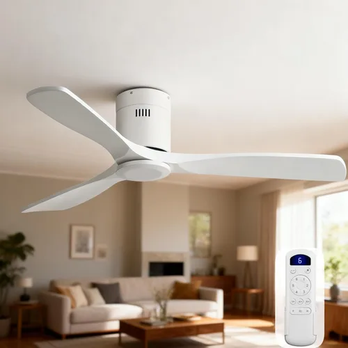 Vista 17 de Sofucor Ventilador de Techo de Madera Maciza de 52 Pulgadas Sin Luces Montaje al Ras Ventiladores de Techo con Control Remoto-Aspas de Madera