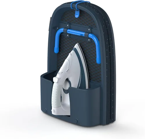Joseph Joseph Pocket Plus - Tabla de planchar compacta plegable para ahorrar espacio con soporte para plancha y montaje en pared, Azul/Negro