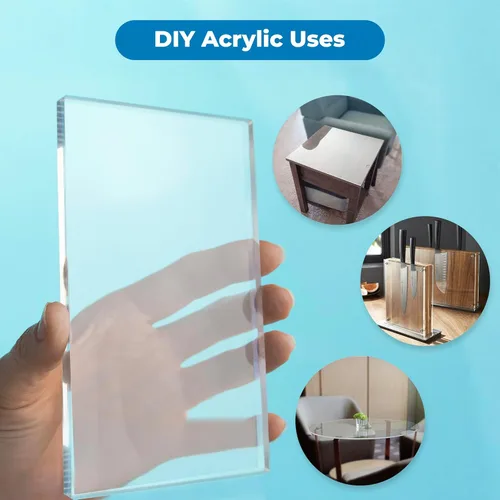 Vista 2 de Fab Glass and Mirror Hoja de Plexiglás Acrílico de Plástico PET de 6"x12"x 1/2" (12mm) de Grosor con Película Protectora, Peso Ligero para Proyectos